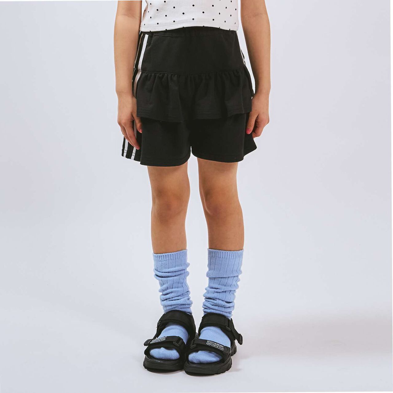 Cut and Sew Tiered Skirt with Shorts,Black, large image number 2