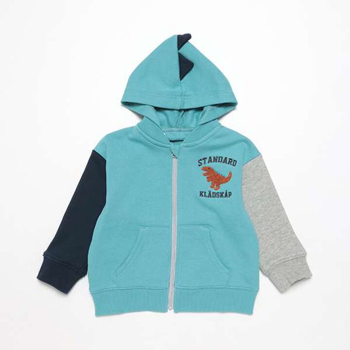 Dinosaur Color Block Zip-Up Parka,Blue, medium image number 0