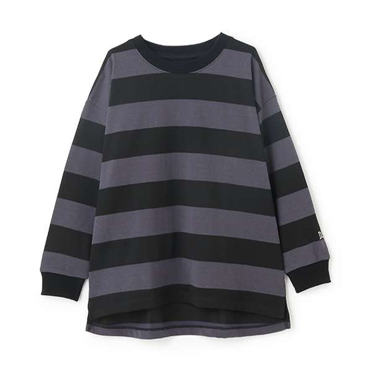 [365D.] Wide Stripe Pattern Long Sleeve T-Shirt with Ribbed Sleeves,Blue, large image number 15