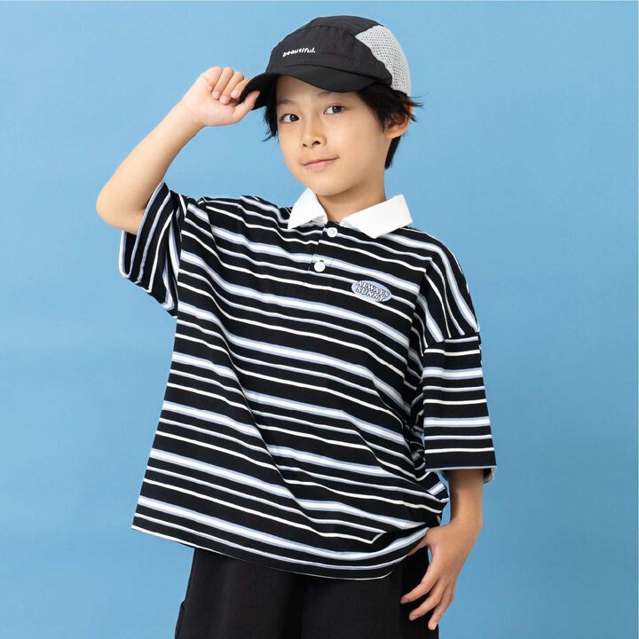 Multi-Stripe Oversized Short-Sleeve Rugby Shirt,, medium