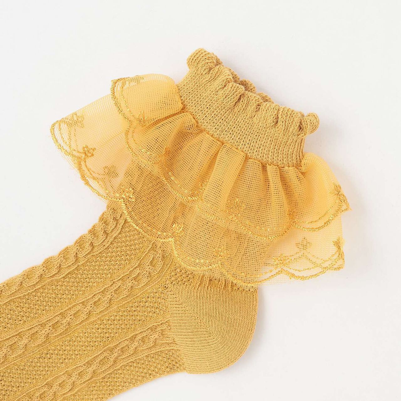 Lace-Trimmed Socks,Brown, large image number 6