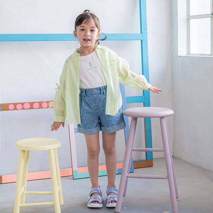 Heart Pattern Denim Shorts,Sax blue, medium image number 1