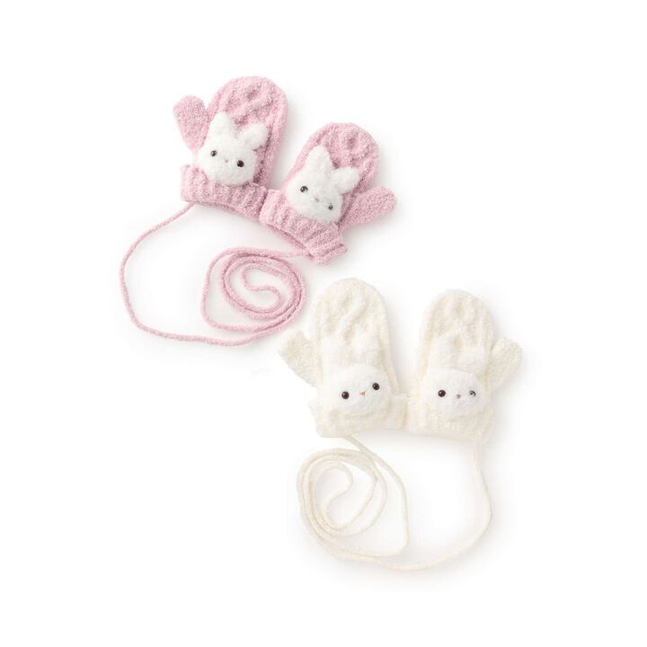Marshmallow Knit Gloves with Boa Rabbit Mascot,Off white, medium image number 3