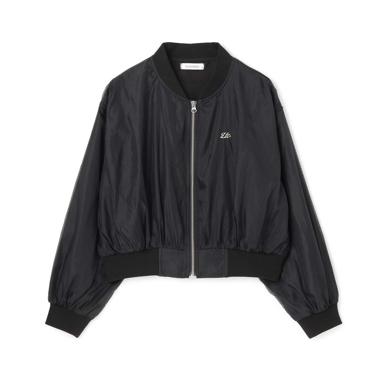 Sheer Bomber Jacket,Black, large image number 0