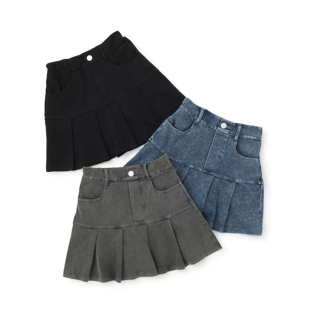 [Stretch] Denim-Look Cut Pleated Skirt,Blue, large image number 22