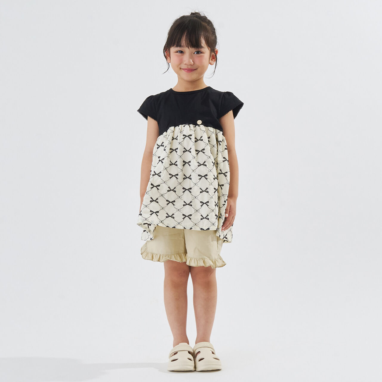緞帶刺繡拼接上衣,黑色, large image number 5