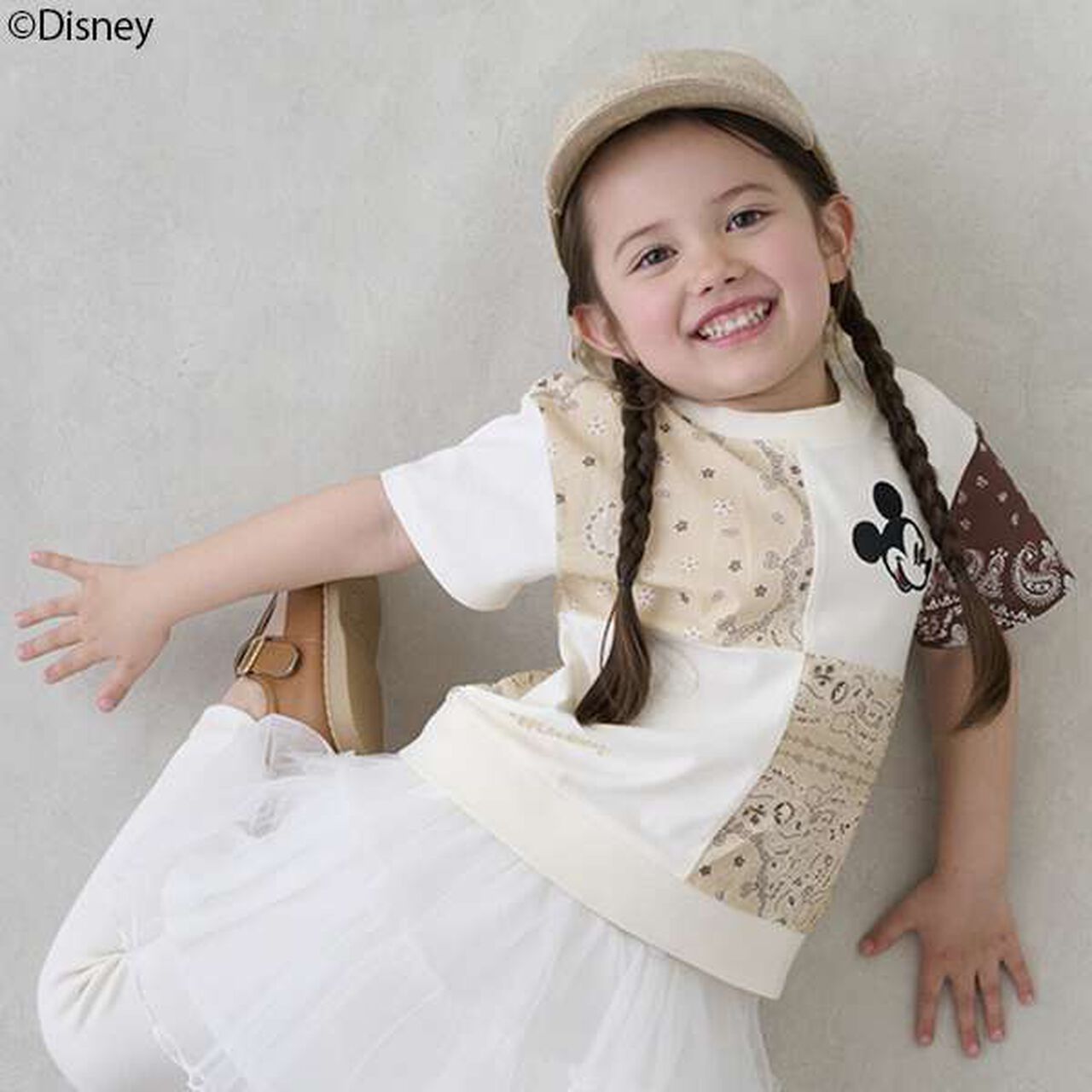 [Disney] Patchwork Short Sleeve T-Shirt,Beige, large image number 7