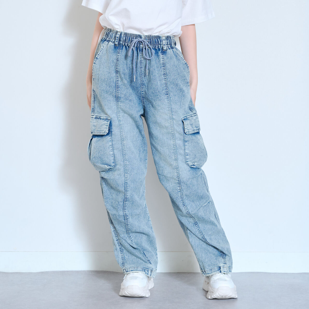 [LTXC/ME DENIM] Stretch Quick-Dry Denim Cargo Pants with Belt Loops,Blue, large image number 7