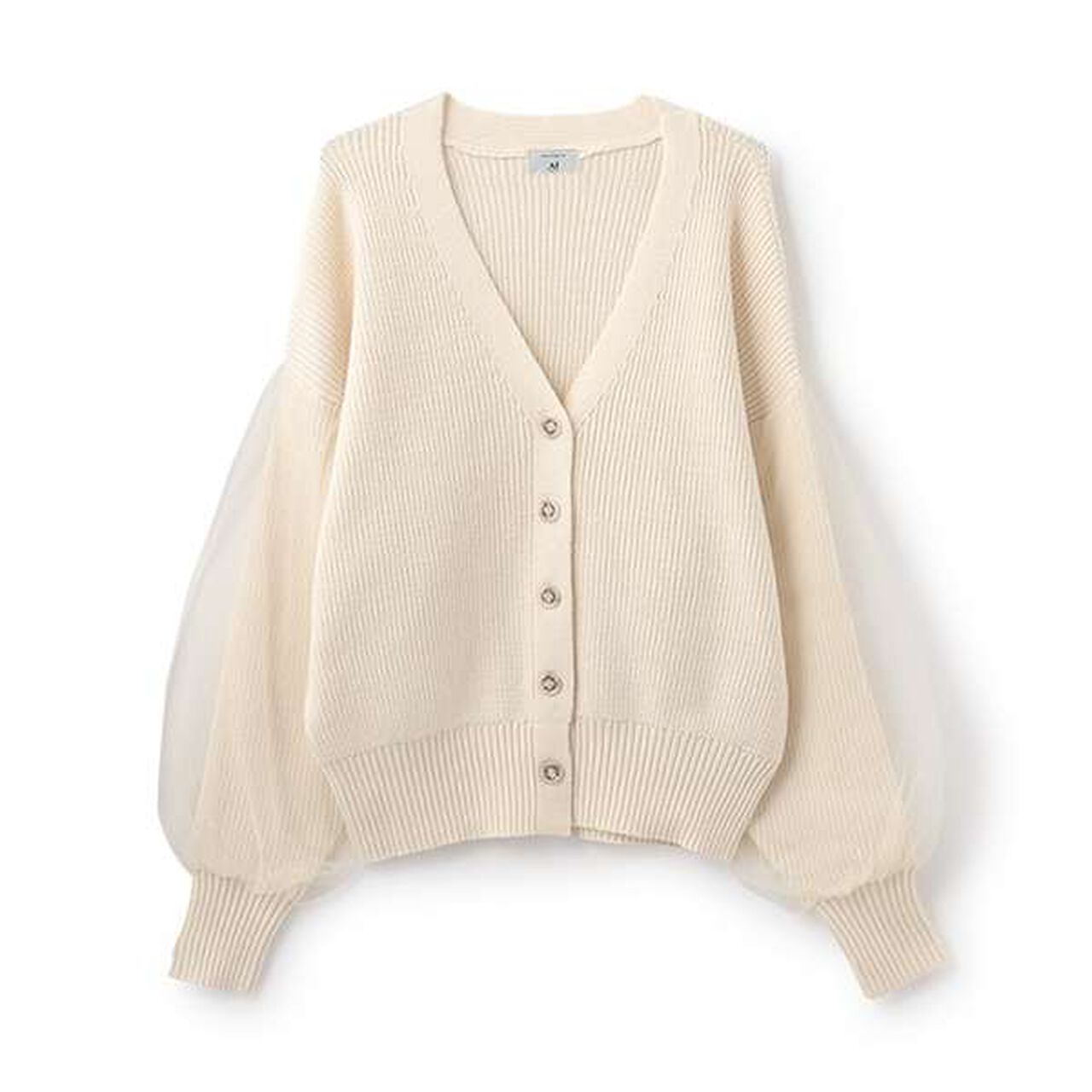 [AMI] Overlay Tulle Sleeve V-Neck Cardigan,Ivory, large image number 10