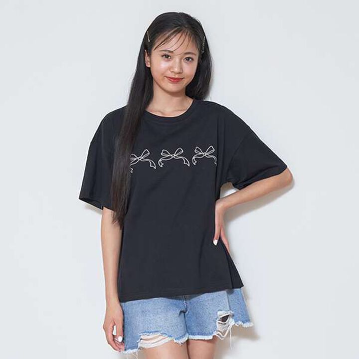 Ribbon Embroidered Half T-Shirt,Mocha tea, medium image number 11