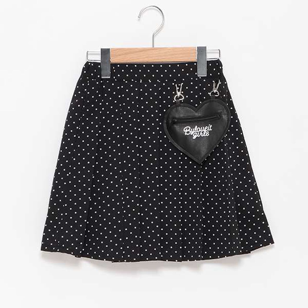 Heart Pocket Dot Pleated Skirt with Shorts,Black, large image number 4