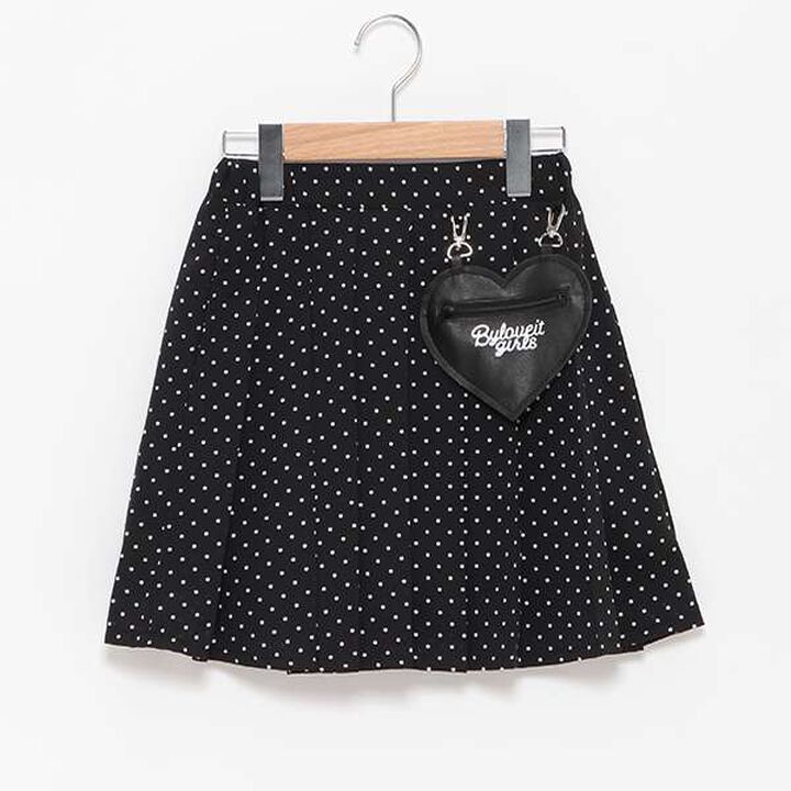 Heart Pocket Dot Pleated Skirt with Shorts,Black, medium image number 4
