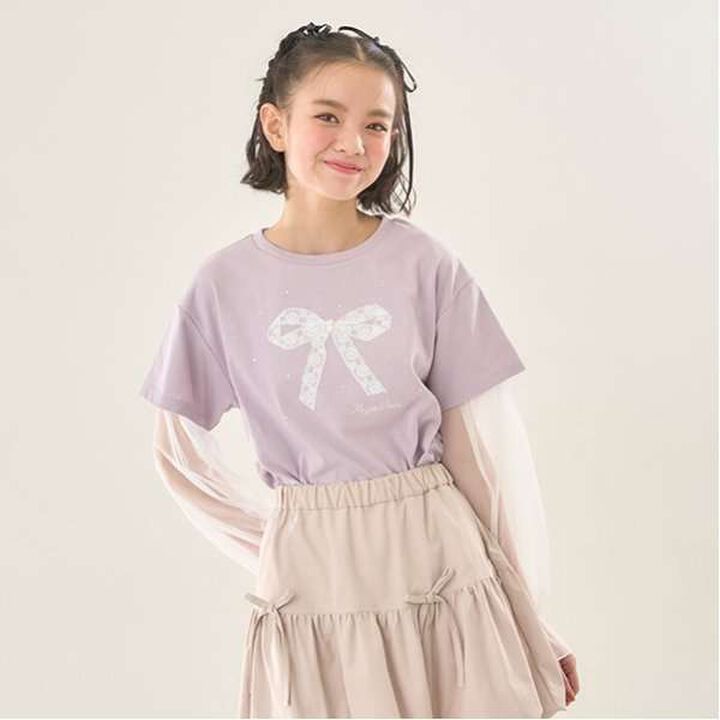 Tulle Layered Sleeve T-Shirt,Light pink, medium image number 8