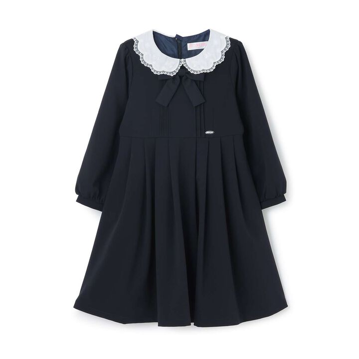 Cutwork Embroidery Collar One-Piece Dress,Navy, medium image number 0