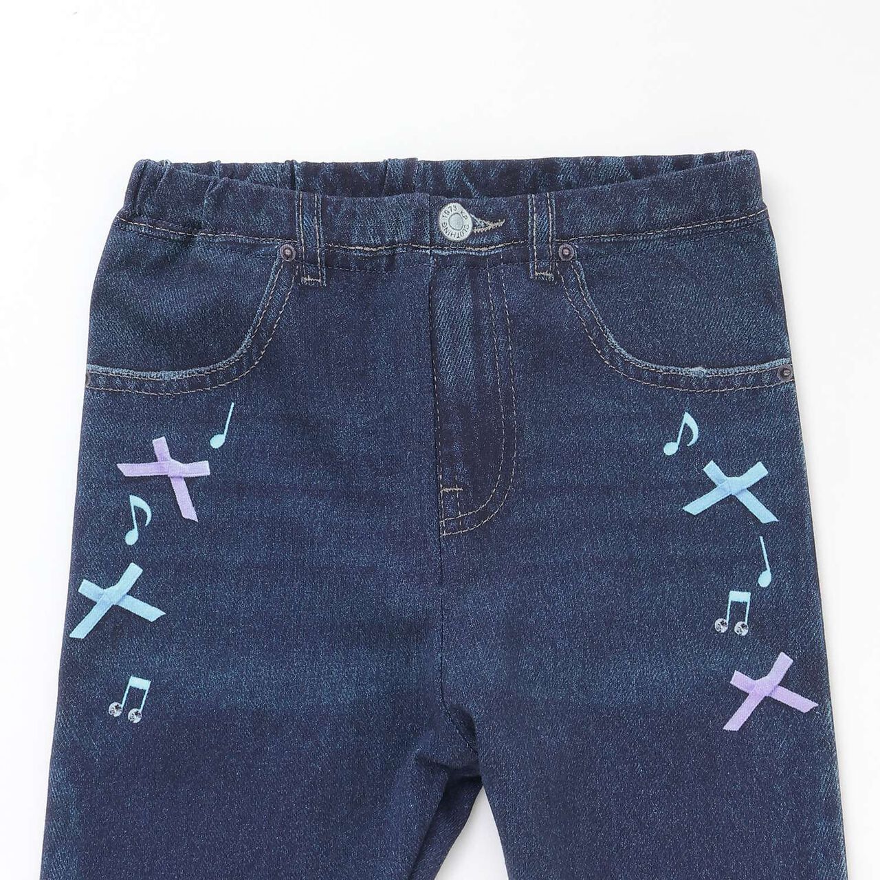 Denim-Style Transfer Print Bare Jersey Leggings,Navy, large image number 2