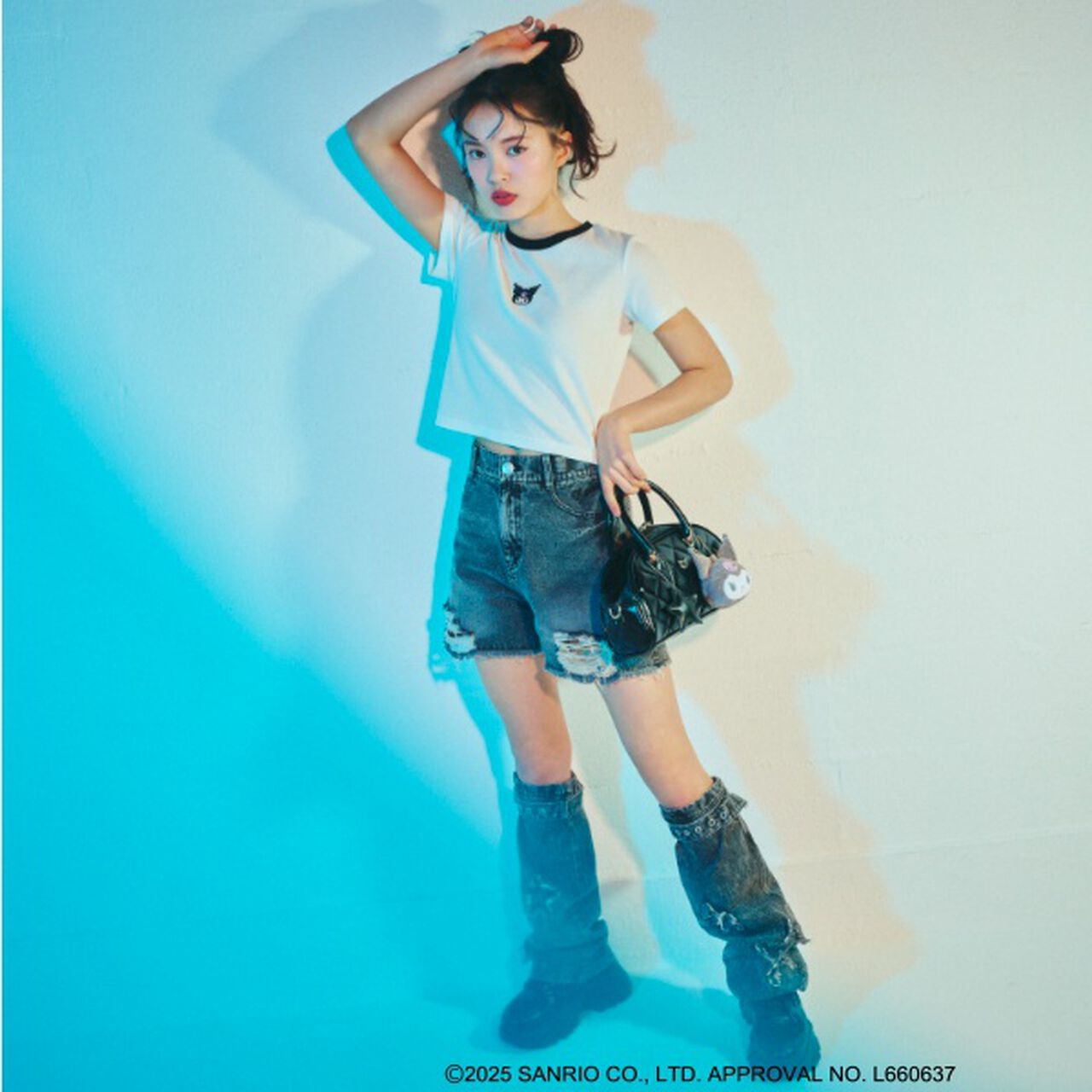 [My Melody & Kuromi] Distressed Shorts,Gray, large image number 3
