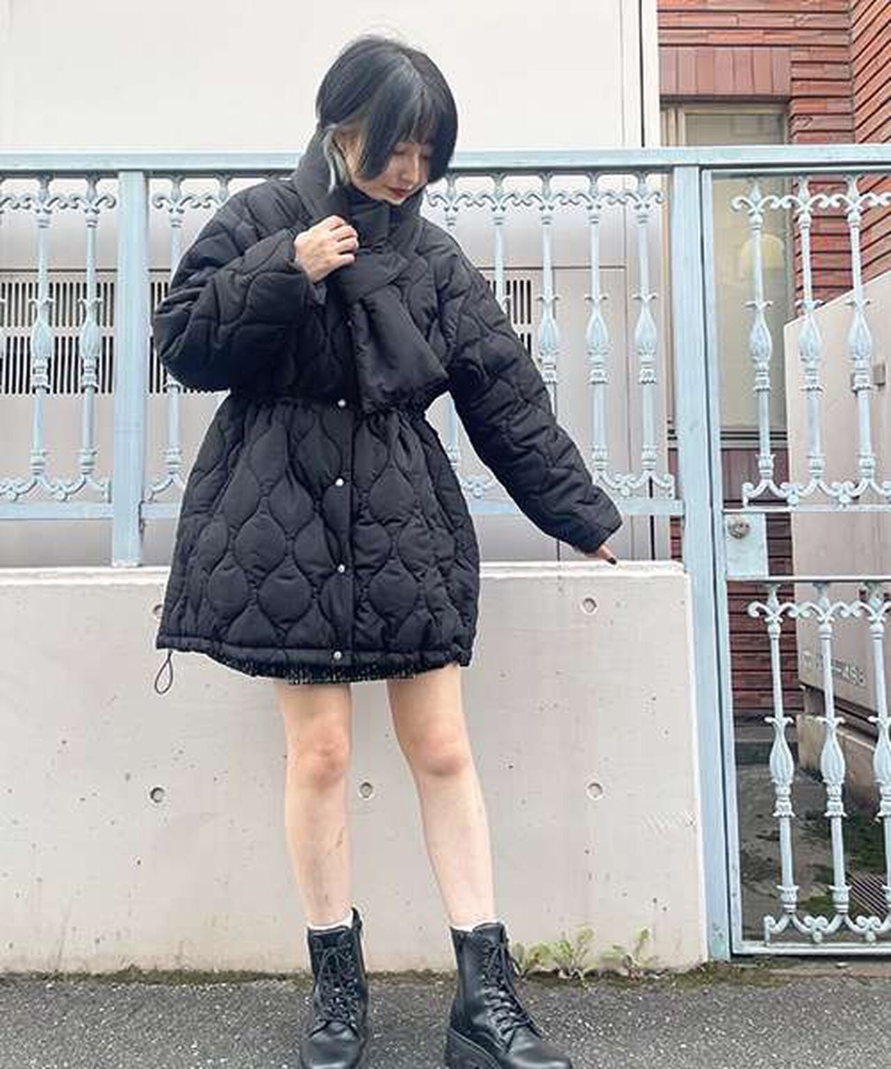 Quilted Bomber Jacket with Scarf,Ivory, large image number 5