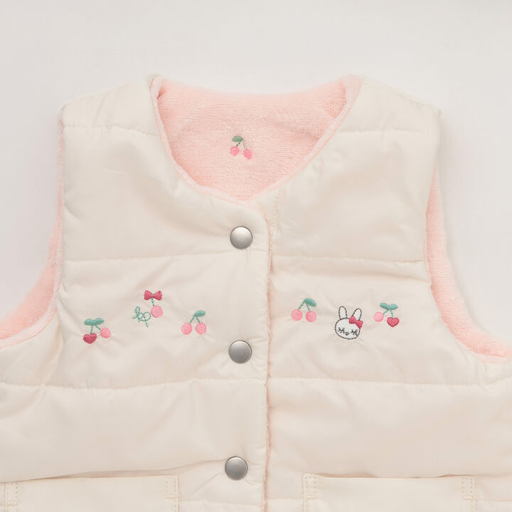 [Reversible] Cherry Embroidered Taffeta &times; Fleece Padded Vest,Pink, medium image number 5