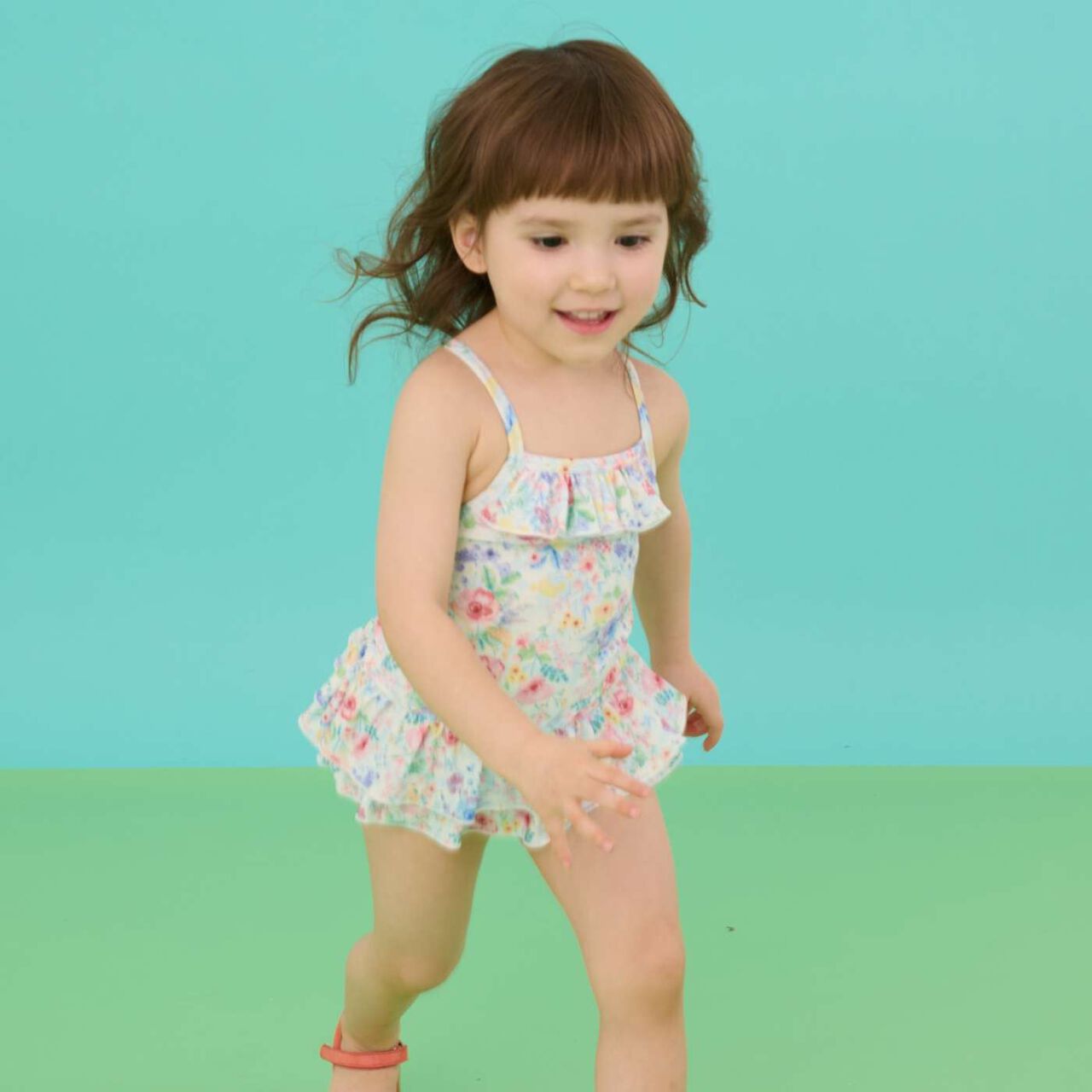 [SWIM] Girls' Floral Pattern One-Piece Swimwear [UV Protection],Pink, large image number 9