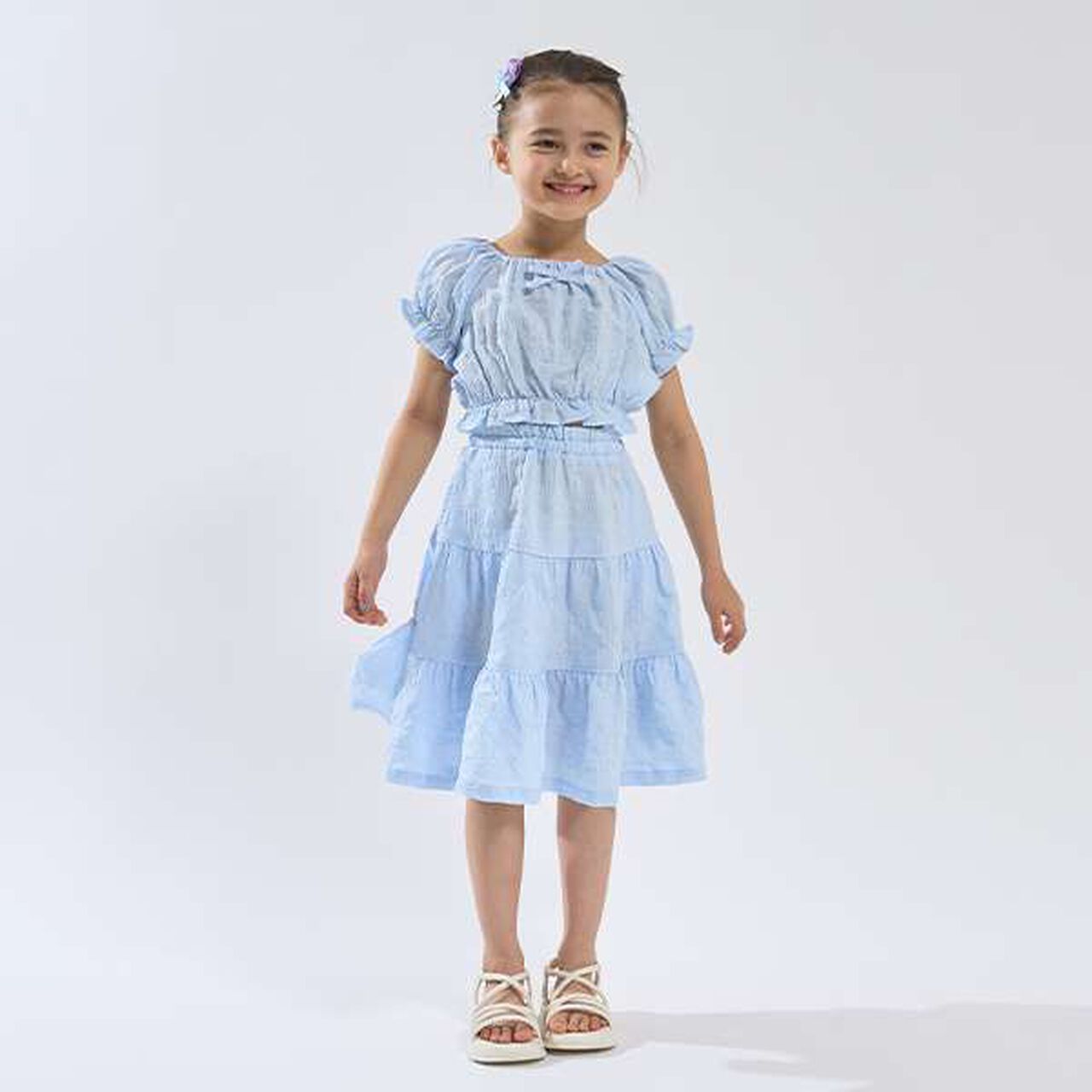 Front and Back Both OK! Blouse & Tiered Skirt Set,Light blue, large image number 0