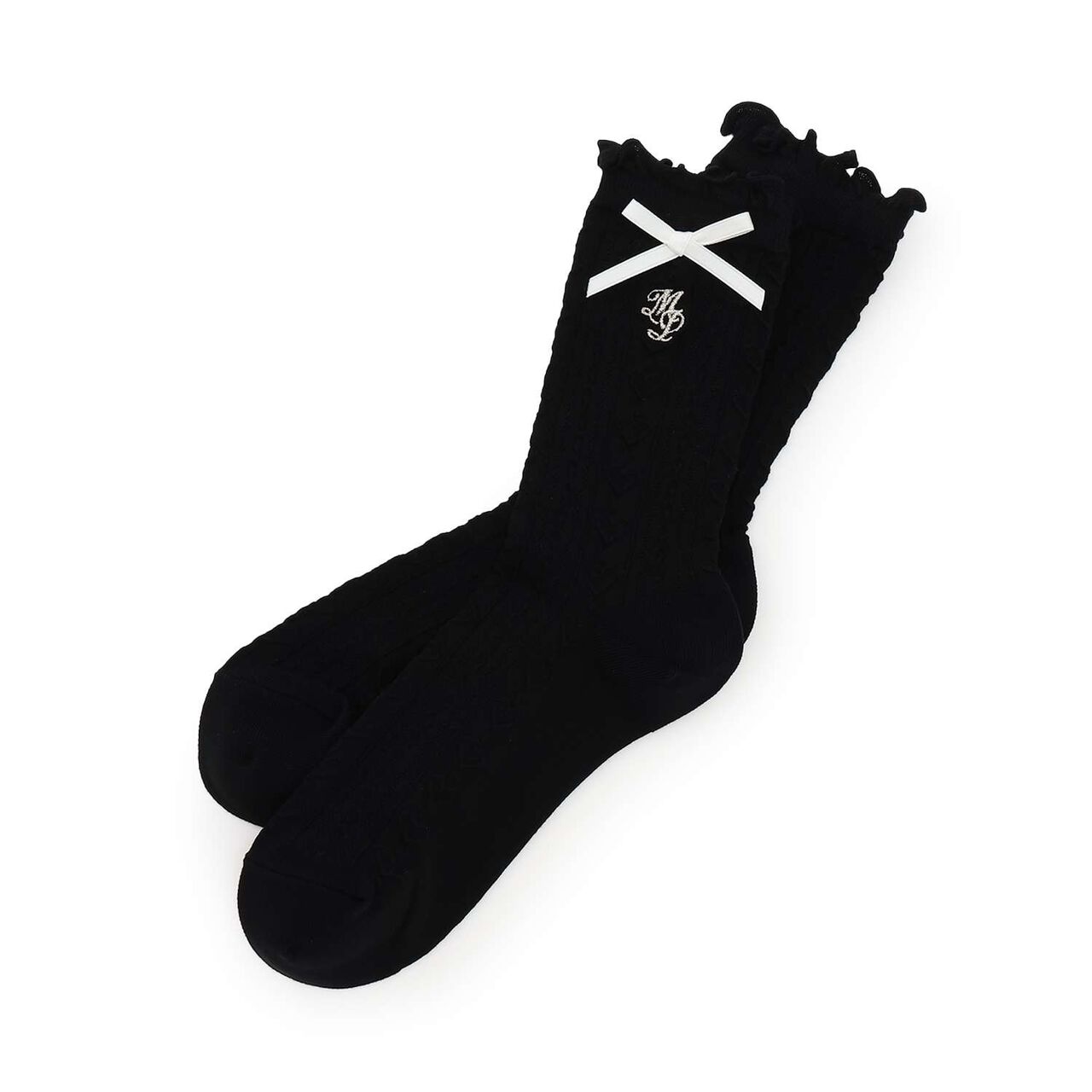 [Antibacterial Deodorizing] Frill Ribbon Socks,Black, large image number 0