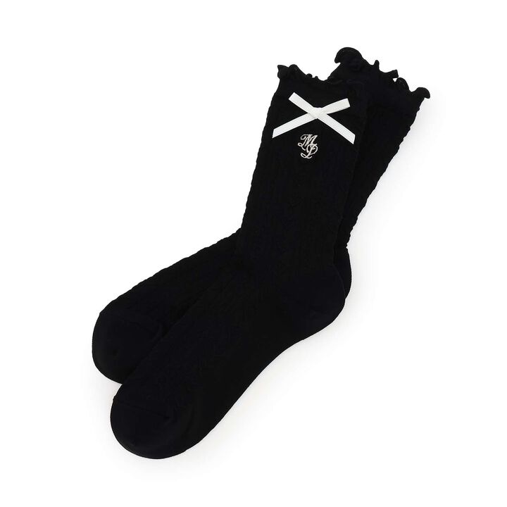 [Antibacterial Deodorizing] Frill Ribbon Socks,Black, medium image number 0