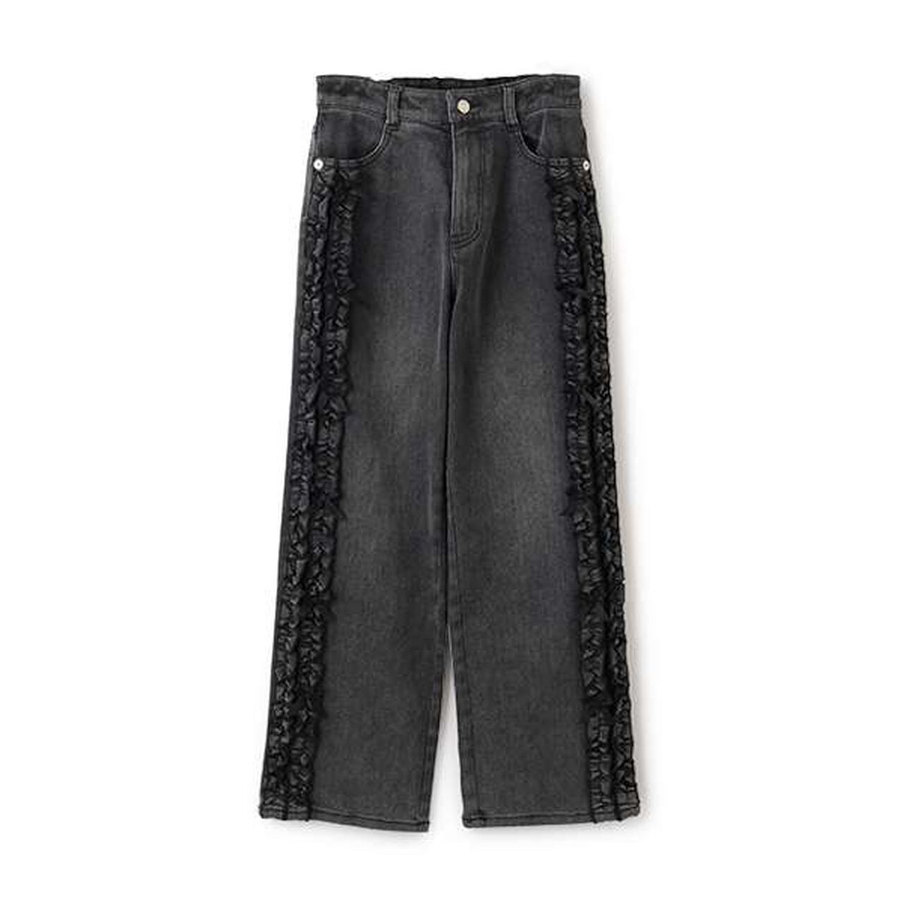 Side Frill Straight Denim Pants,Black, large image number 14