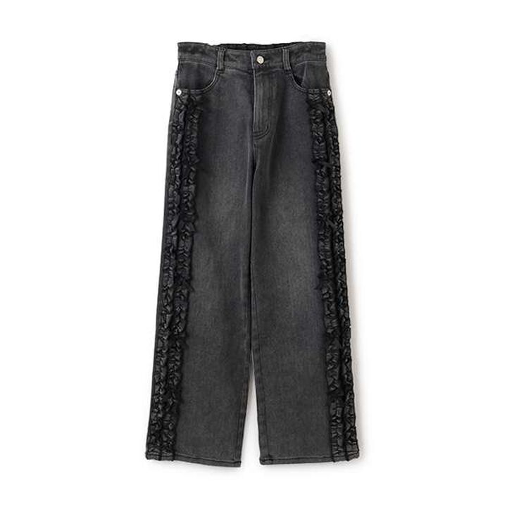 Side Frill Straight Denim Pants,Black, medium image number 14