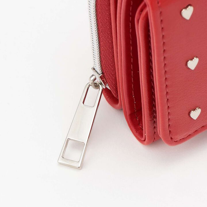 Heart Studs Tri-Fold Wallet,Red, medium image number 2