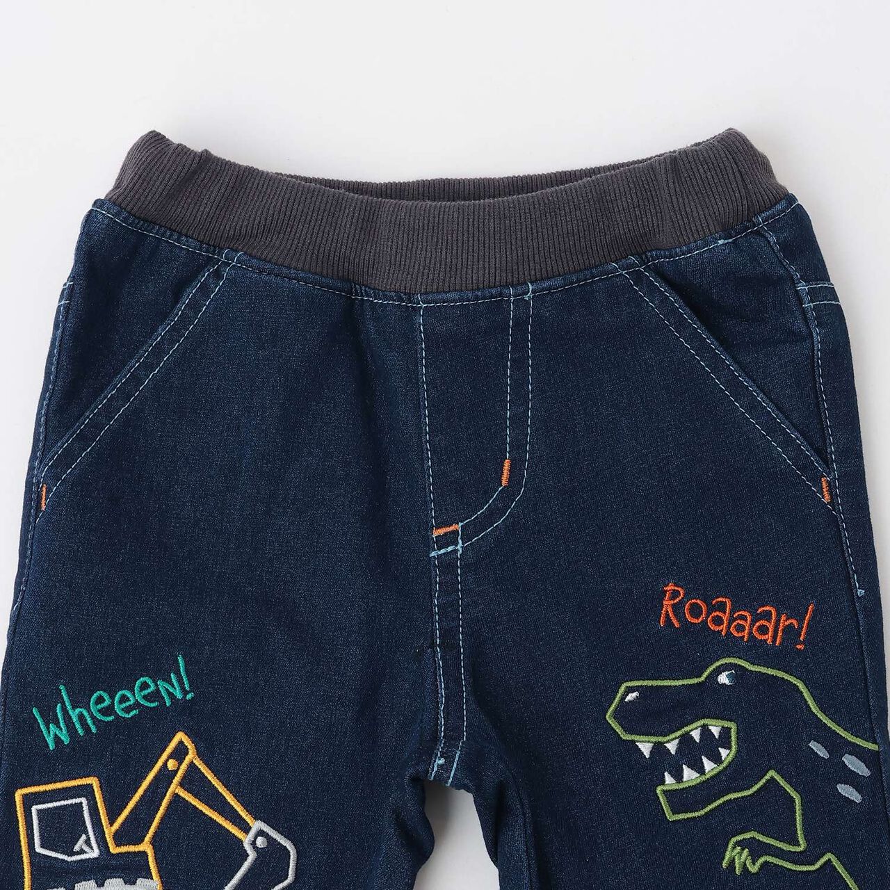 Dinosaur and Heavy Machinery Long-Length Straight Pants,Navy, large image number 2