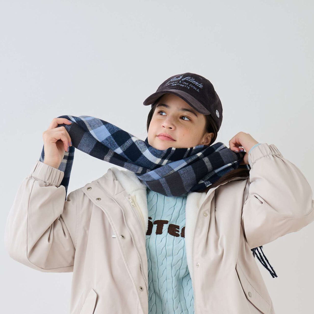 [Static-Free] Cashmere Touch Checkered Scarf,Navy, large image number 9