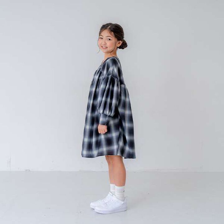 [Link] Ombre Check Volume Mini Dress,Black, medium image number 14