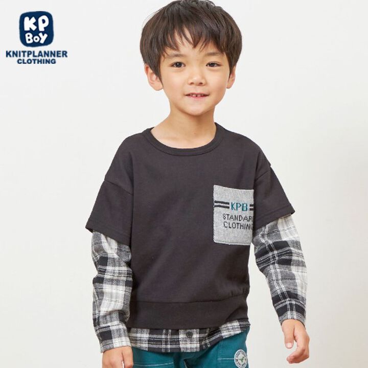 KPBOY Checkered Layered Sweatshirt in Lightweight French Terry (90-160),, medium