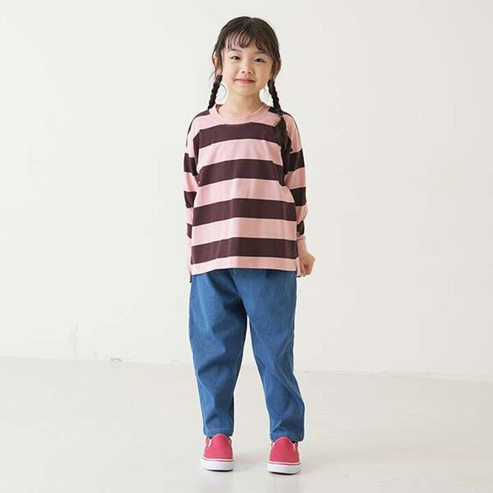 [365D.] Wide Stripe Pattern Long Sleeve T-Shirt with Ribbed Sleeves,Blue, medium image number 3