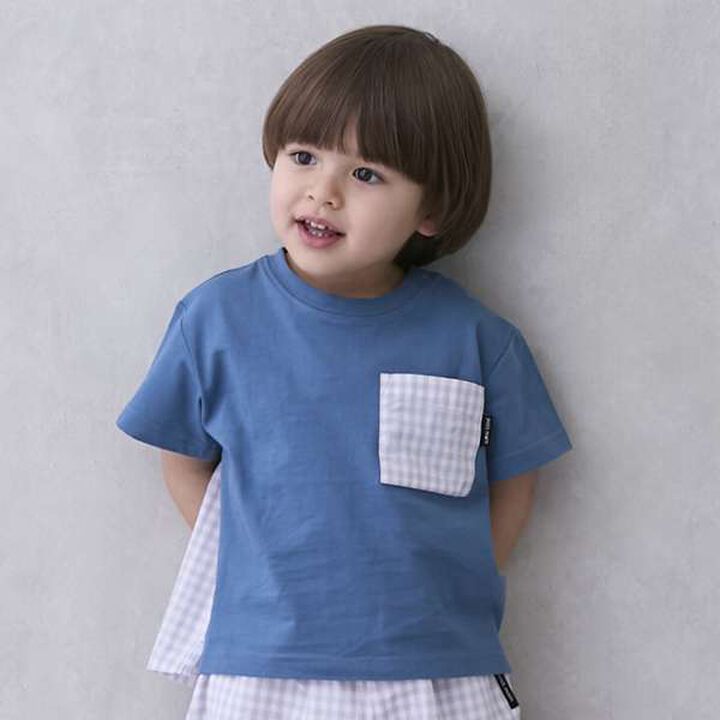 Gingham Pocket Short Sleeve T-Shirt,Moderate green, medium image number 0