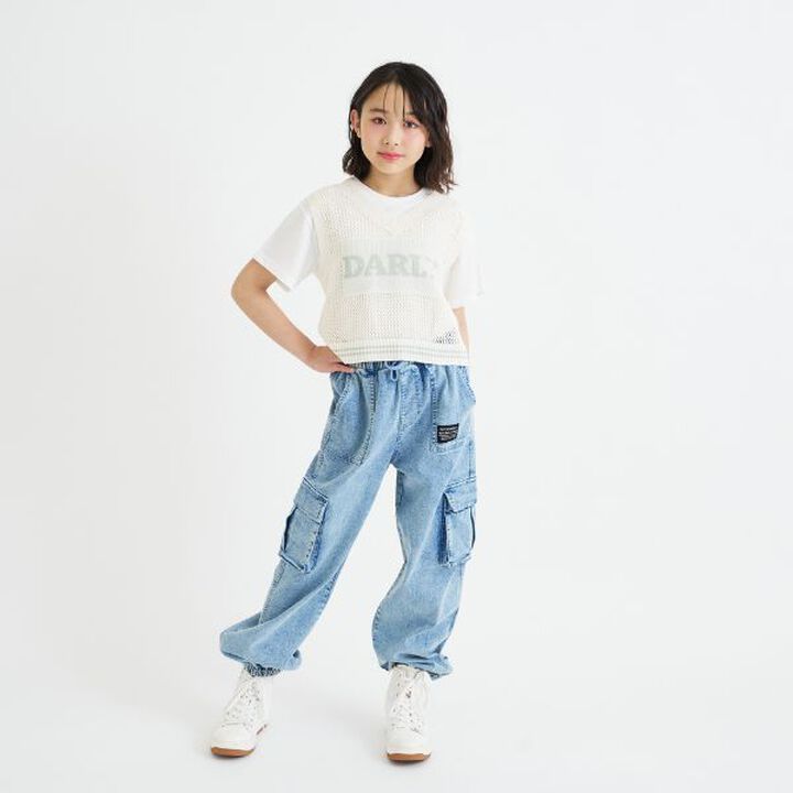 Washable Mesh Knit Vest + Short Sleeve T-Shirt,Sax blue, medium image number 18