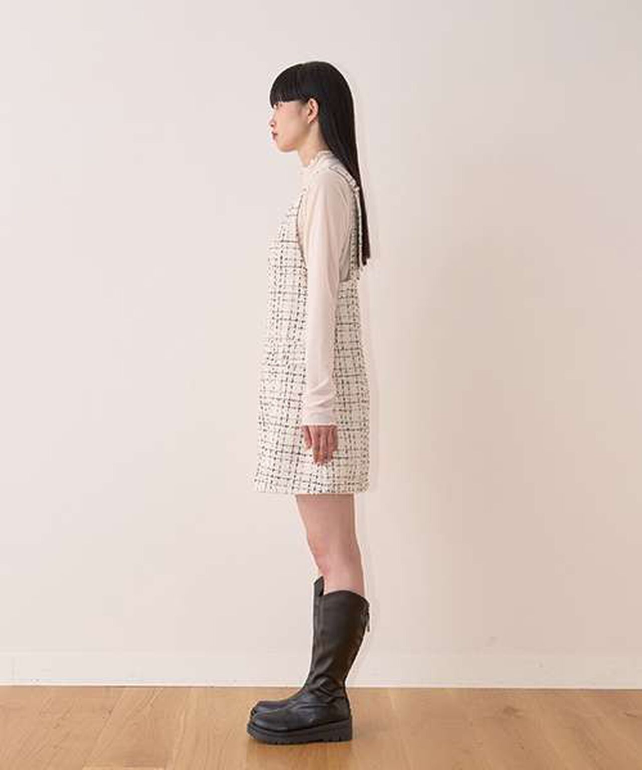 Tweed Jumper Skirt,Off white, large image number 9