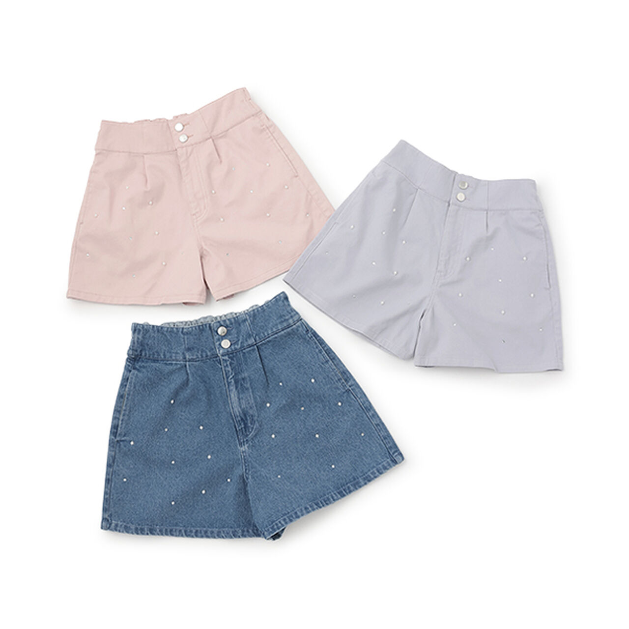 High-Waisted Shorts with Pearls & Rhinestones,Purple, large image number 2