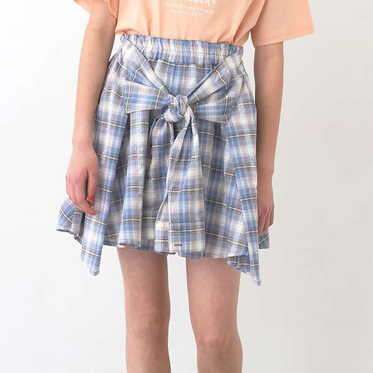 Shirt-Wrapped Checkered Culottes,Brown, large image number 16