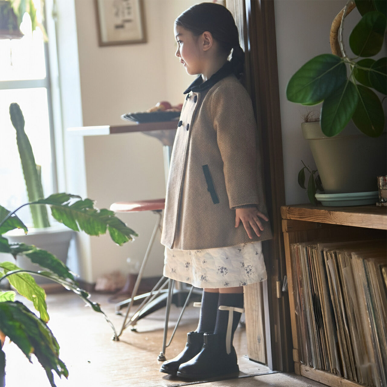 [Link/Washable] Double-Breasted Coat,Navy, large image number 3