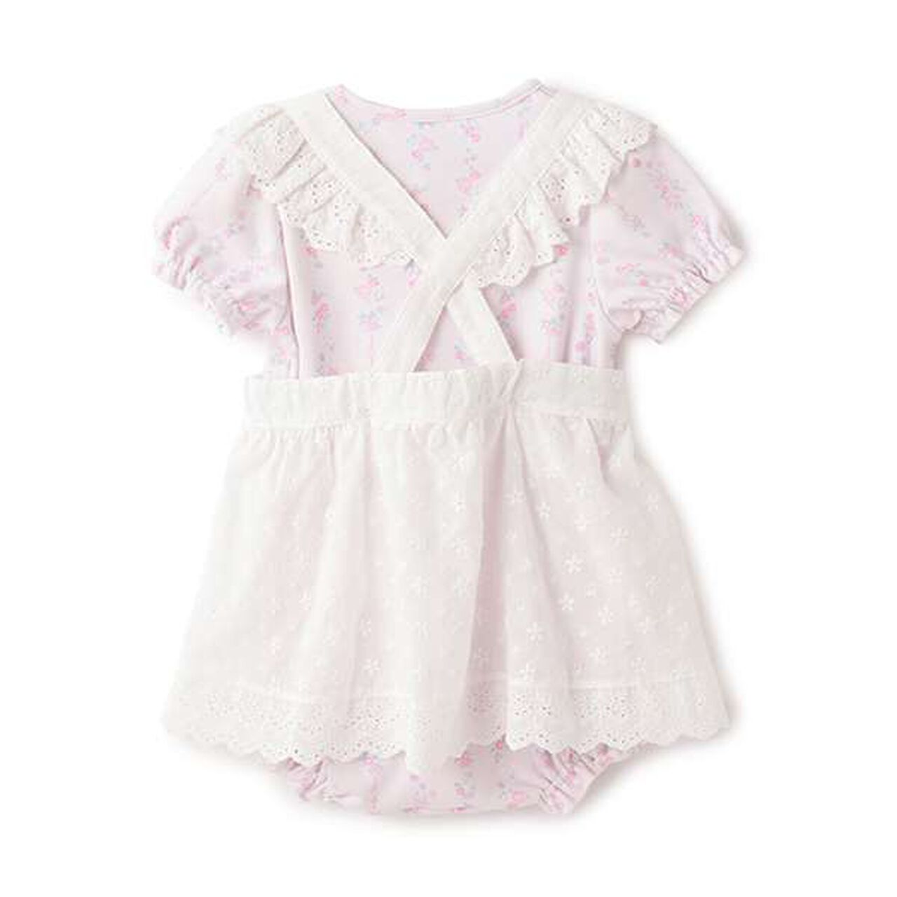 Short-Sleeve Romper & Lace Apron Skirt Set,Light pink, large image number 1