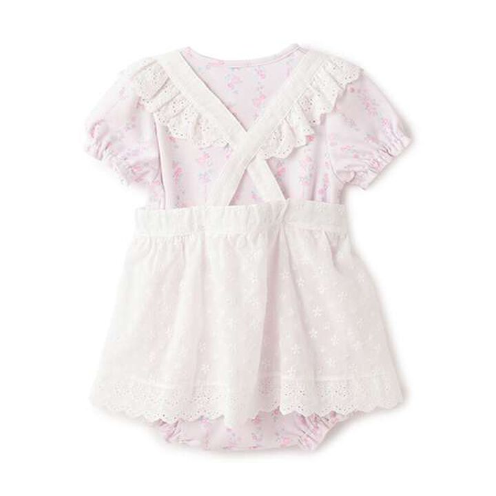 Short-Sleeve Romper & Lace Apron Skirt Set,Light pink, medium image number 1