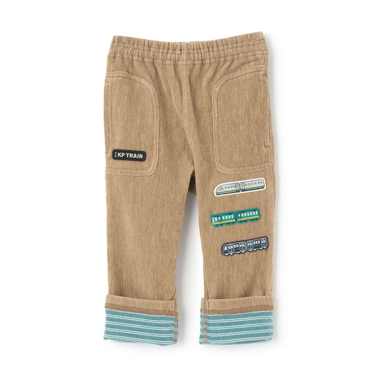 Train Patch Twill Bear Brushed Fabric Pants,Beige, large image number 2