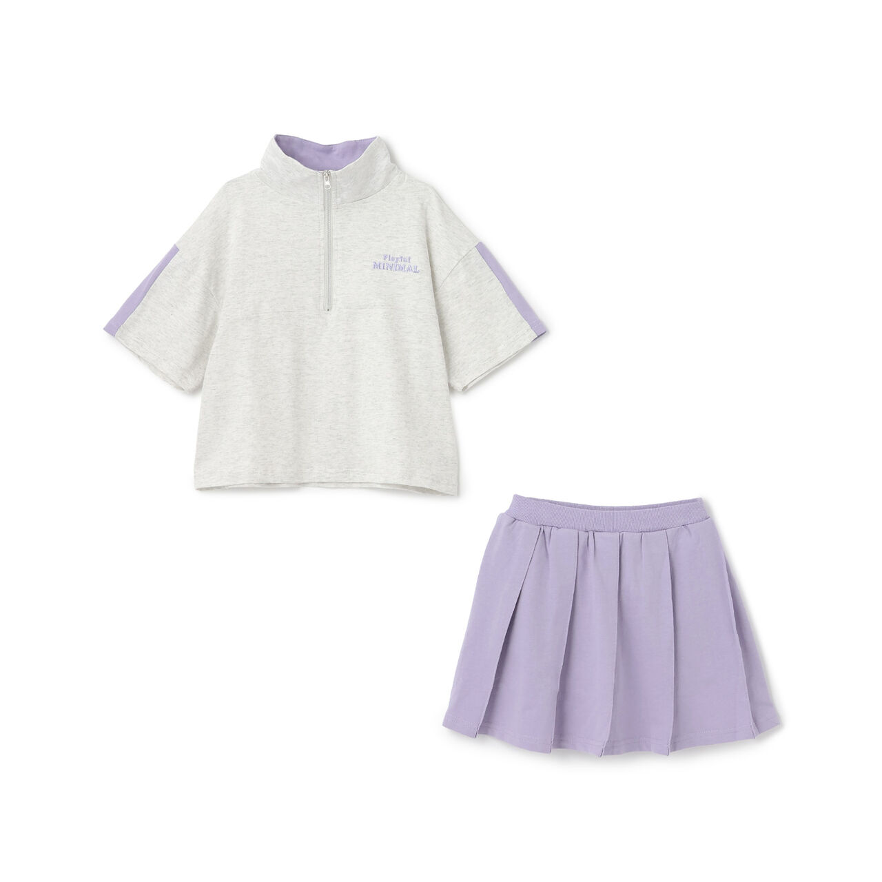 [100% Cotton] Half Zip Skirt-Shorts Outfit Set,Charcoal gray, large image number 10