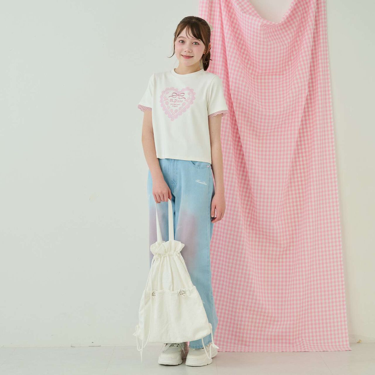 A4-Compatible Ribbon Pattern Lace Knapsack,Off white, large image number 11