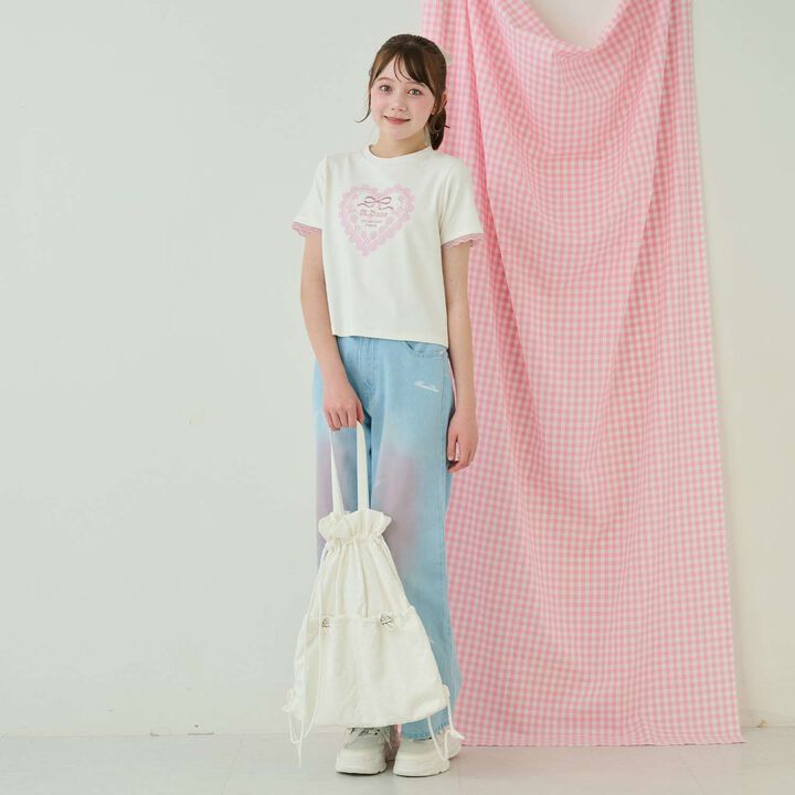 A4-Compatible Ribbon Pattern Lace Knapsack,Off white, medium image number 11