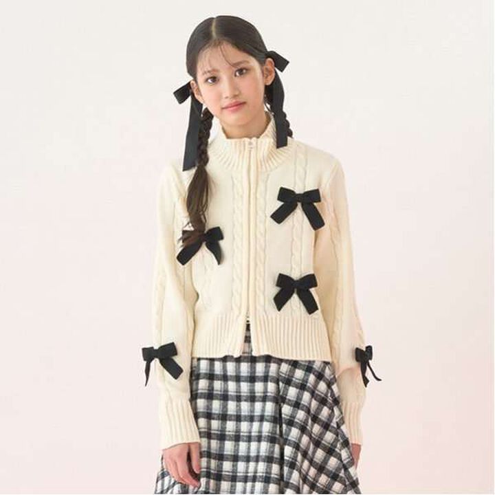 W Zip Ribbon Cardigan,Sax blue, medium image number 17