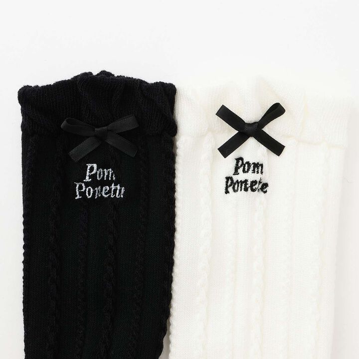[Antibacterial Deodorizing] Back Ribbon Pattern Crew Socks,Off white, medium image number 2