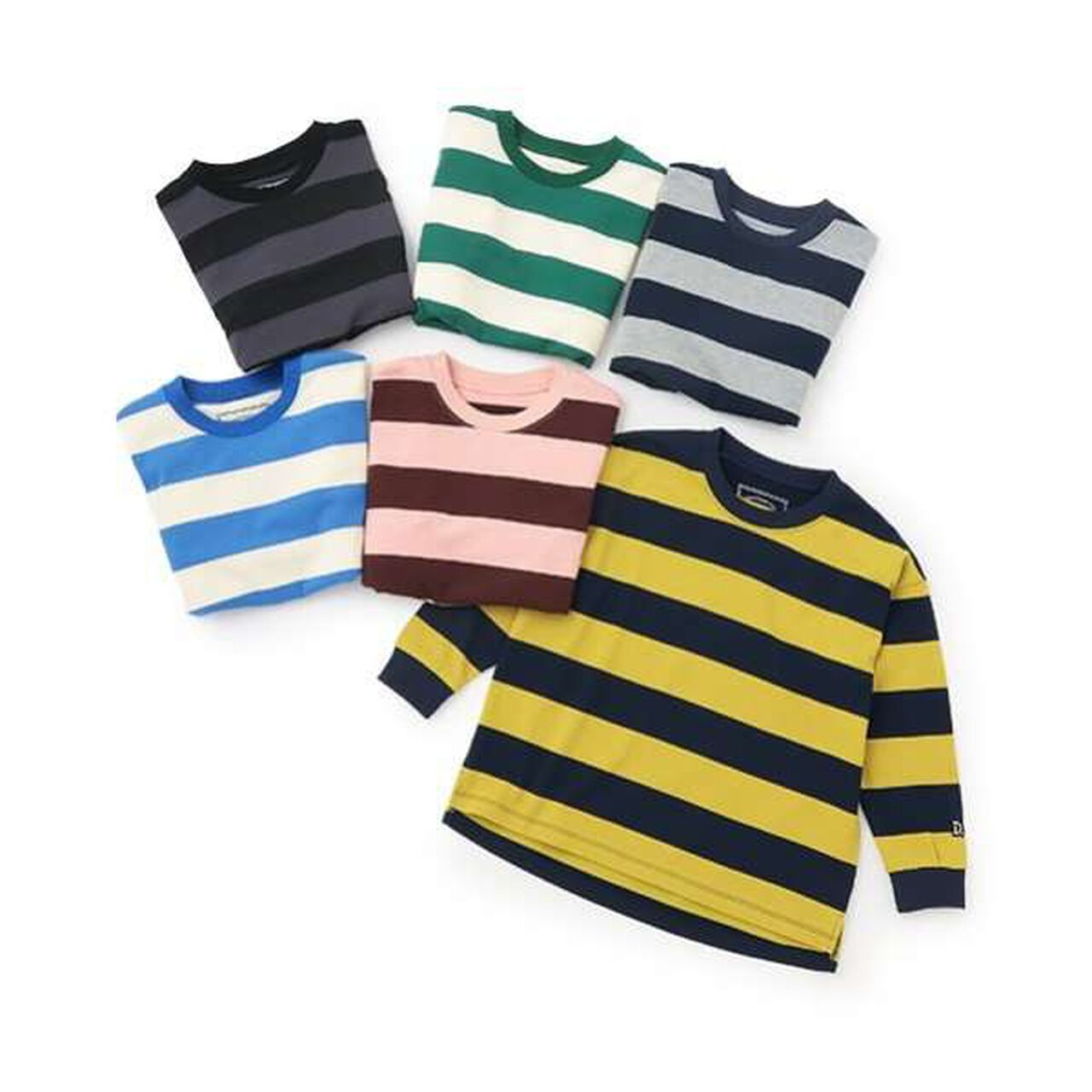 [365D.] Wide Stripe Pattern Long Sleeve T-Shirt with Ribbed Sleeves,Blue, large image number 9