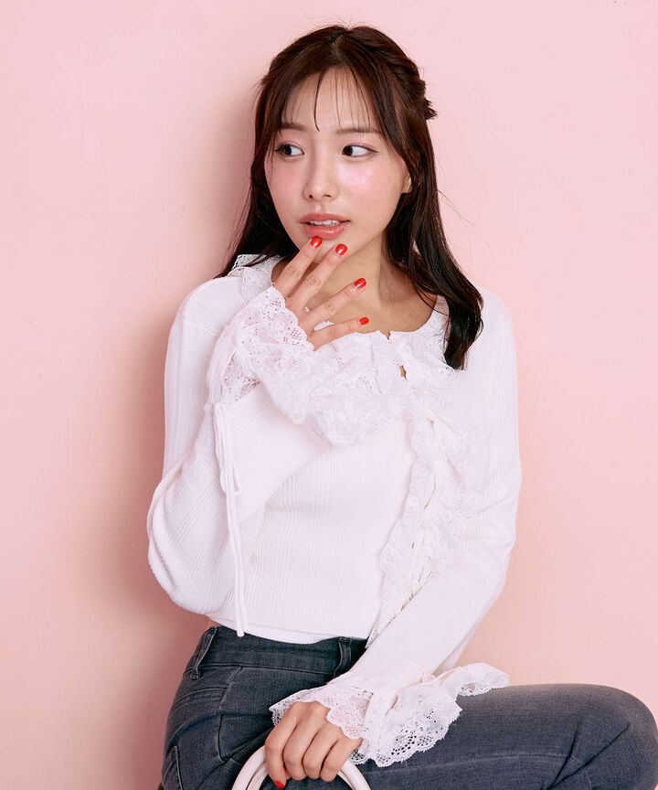 Frill Lace Knit Cardigan,, medium